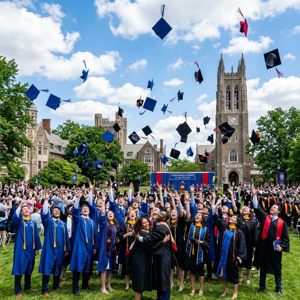 Graduates celebrating together on campus