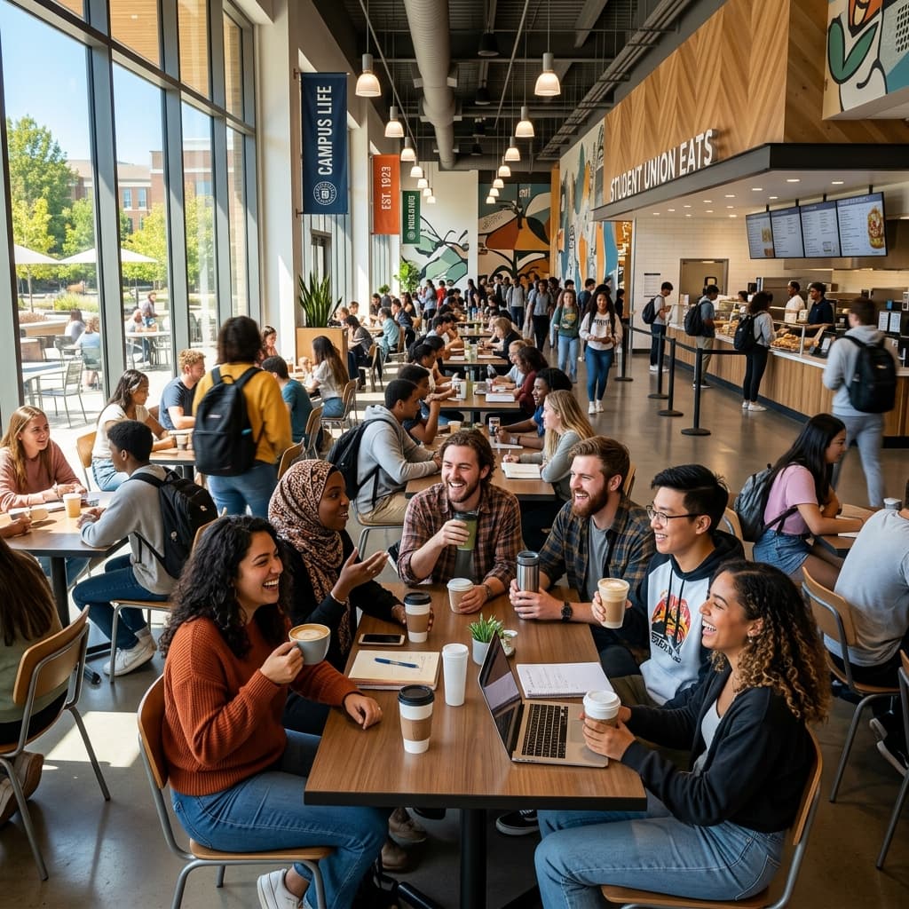 Friends spending time together in the campus cafeteria