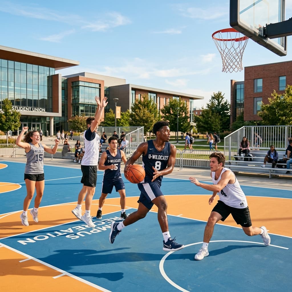 An energetic college basketball game